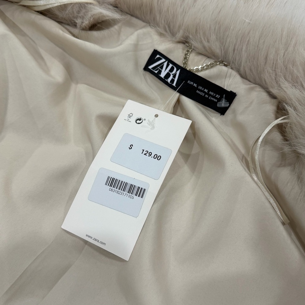 Brand New with tags Zara Beige White Faux Fur Coat Jacket Size XL - Picture 8 of 11